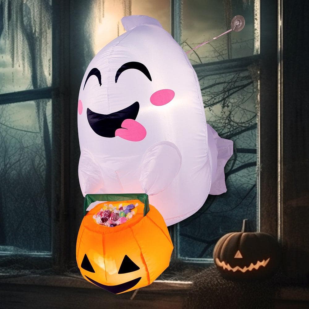 4.5 White FT Halloween Inflatable Flying Ghost Made of Polyester - Hercitys