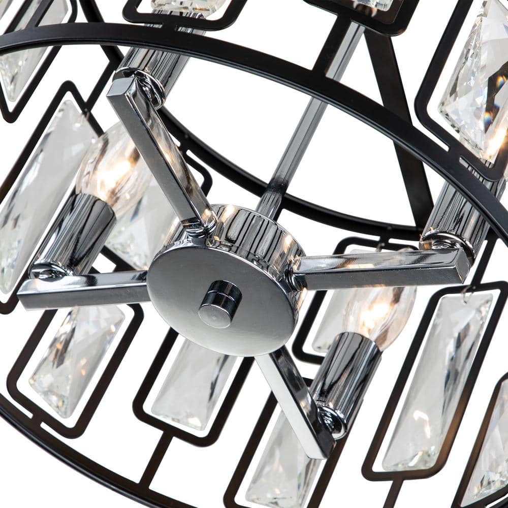 13.5 in. 4-Light Black Semi Flush Mount with Clear Crystals - Hercitys