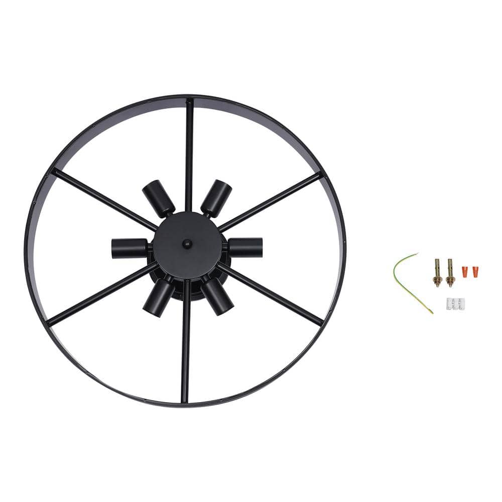 18 in. 6-Light Black Industrial Wagon Wheel Rustic Flush Mount Ceiling Light - Hercitys