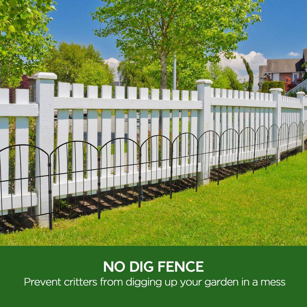24 in. Metal Garden Fence, 10.5 ft. Rustproof Animal Barrier, 10-Panels, Black - Hercitys