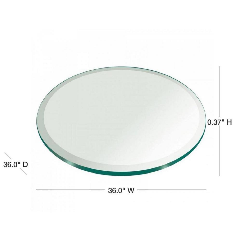 36 in. Clear Round Glass Table Top, 3/8 in. Thickness Tempered Beveled Edge Polished - Hercitys