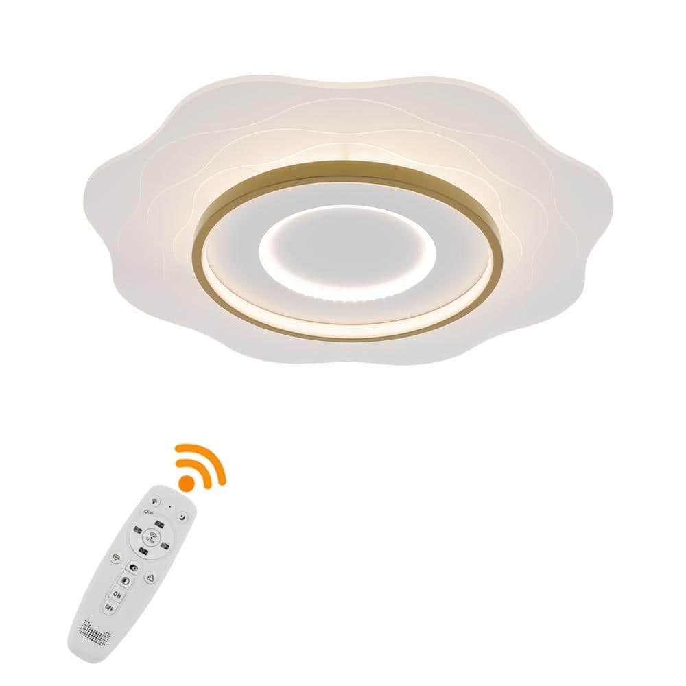 23.62 in. 1-Light White Modern Creative Wave Design Dimmable Selectable LED Flush Mount Ceiling Light with Remote - Hercitys