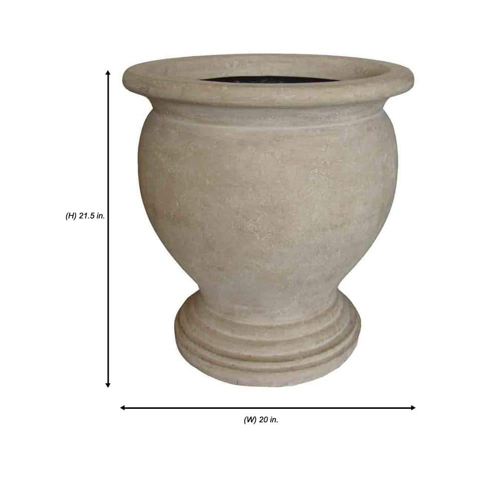 20 in. x 21-1/2 in. Cast Stone Fiberglass Greek Urn in Limestone - Hercitys