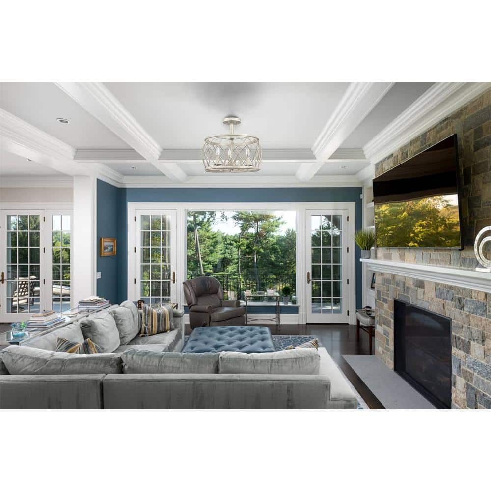 16.89 in. 3-Light Nickel Modern Semi-Flush Mount with No Glass Shade and No Bulbs Included 1-Pack - Hercitys