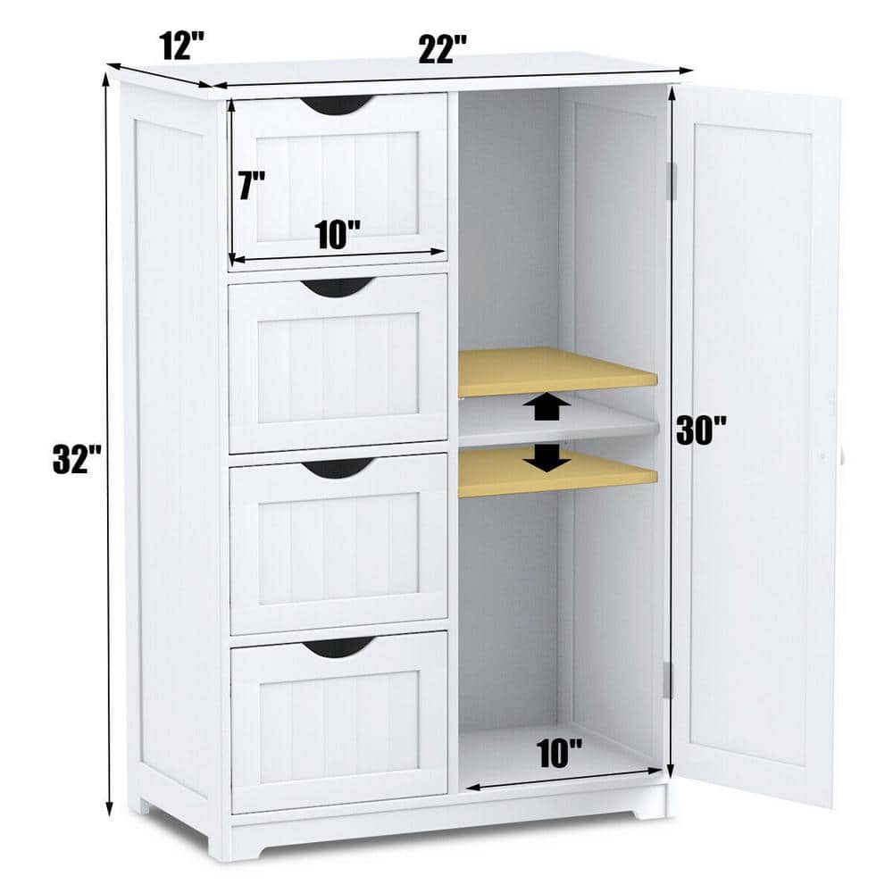 22 in.W x 32 in.H x 12 in.D 4-Gauge 2-Shelves Wooden Freestanding Cabinet in White - Hercitys