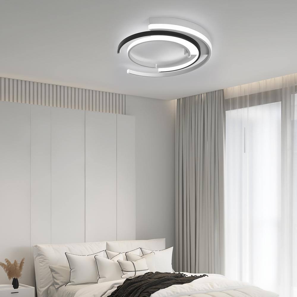 19.68 in. Modern Creative White and Black Integrated LED Flush Mount Ceiling Light with White Acrylic Shade - Hercitys