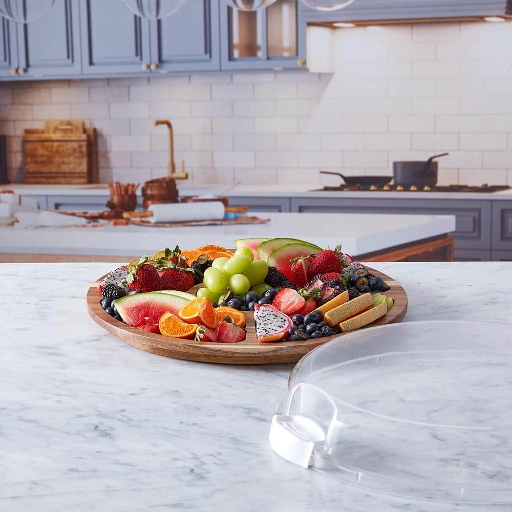 14 in. x 2.95 in. H Round Build-A-Board Cutting Board W/5 Compartments and Clear Locking Lid - Hercitys