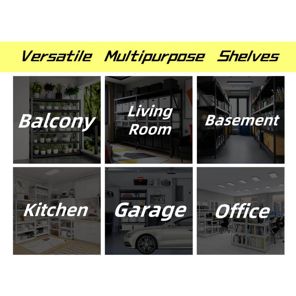 5 Tier Heavy Duty Metal Storage Shelves with Adjustable Shelf, Storage Shelve for Basements, Garages and Kitchen-Black - Hercitys