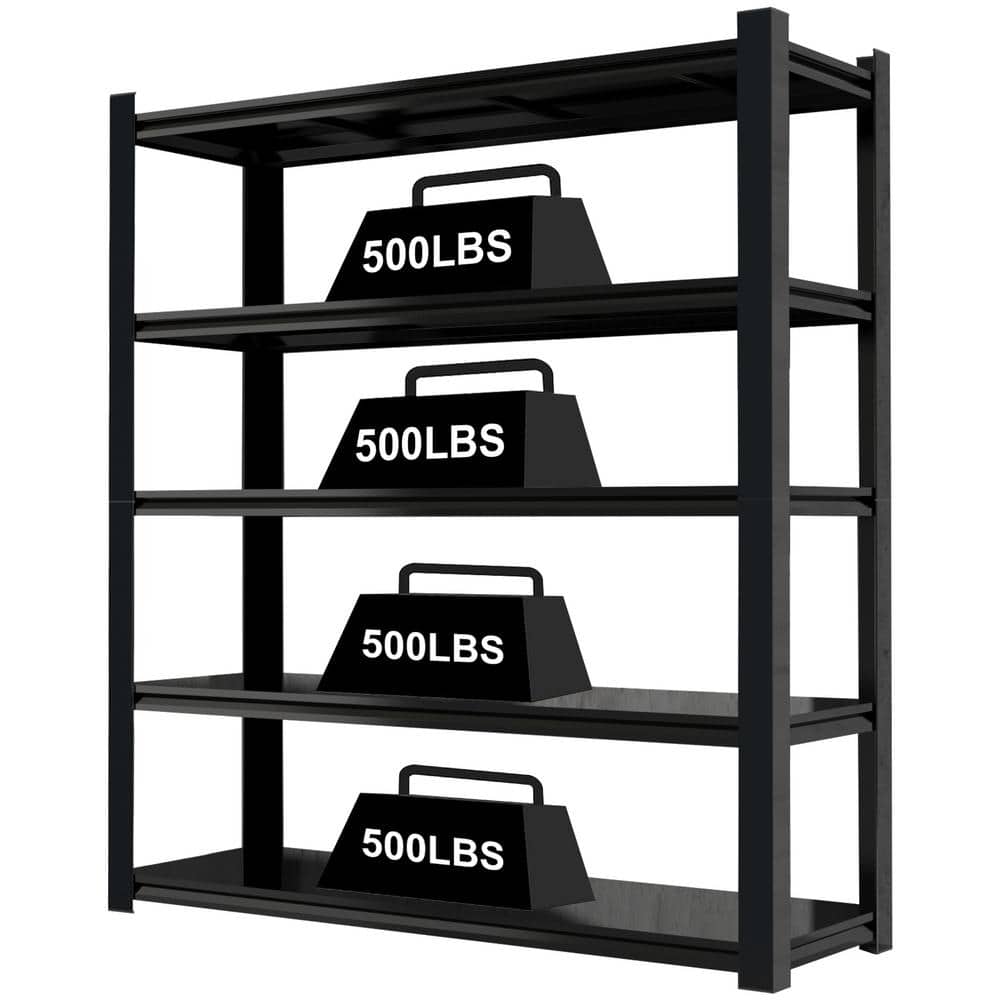 5-Tier Black Adjustable Heavy Duty Metal Garage Shelving Unit (47.24 in. W x 83.86 in. H x 23.62 in. D) - Hercitys