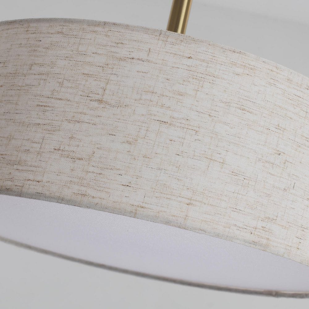 12.6 in. 3-Light Gold Farmhouse Drum Semi-Flush Mount Light with Linen Cover - Hercitys