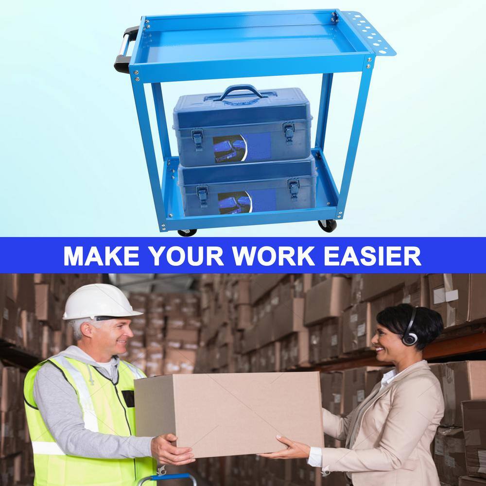 2 Tier Rolling Mechanic Tool Cart, Heavy Duty Steel Utility Cart with Lockable Wheels, 400 lbs. Capacity - Hercitys
