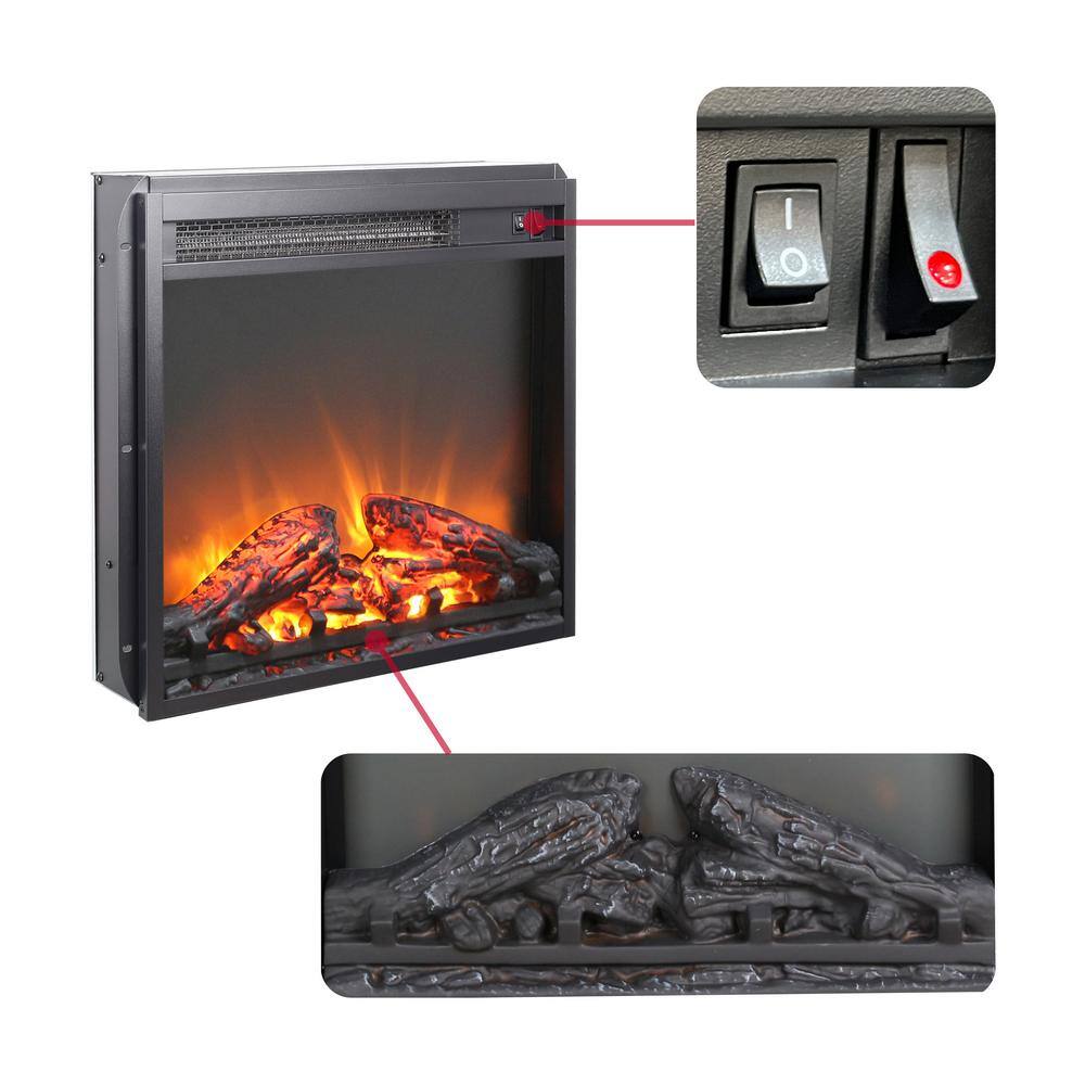 19.2 in. Wall Mount Electric Fireplace Insert in Black with Tempered Glass - Hercitys