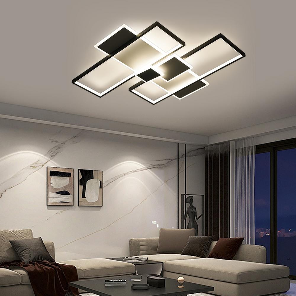 32.28 in. 5-Light Black and White Modern Rectangular Selectable LED Semi-Flush Mount Ceiling Light with Remote - Hercitys