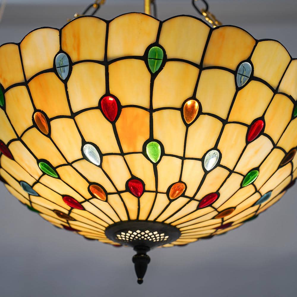 20.5 in. 5-Light Retro Stained Glass Shade Semi-Flush Mount Ceiling Light - Hercitys