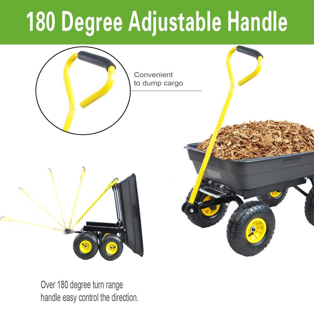 2 cu. ft. Steel Garden Cart Folding Car Poly Dump Truck with Steel Frame 10 in. Pneumatic tire, 300 lbs. Capacity, Black - Hercitys