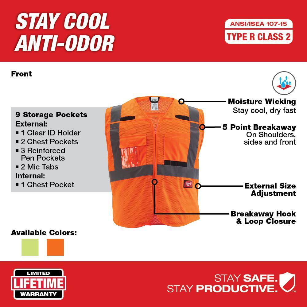 4X/5X-Large Orange Class 2 Breakaway Mesh High Vis Safety Vest and Clear Anti Scratch Safety Glasses - Hercitys