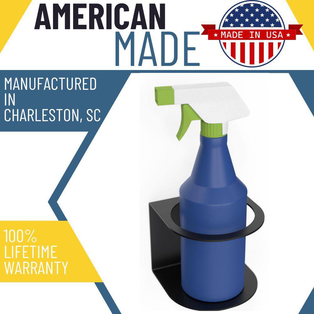 4.1 in. x 4.2 in. x 3.7 in. Black Steel Garage Wall Shelf Single Spray Bottle Holder - Hercitys