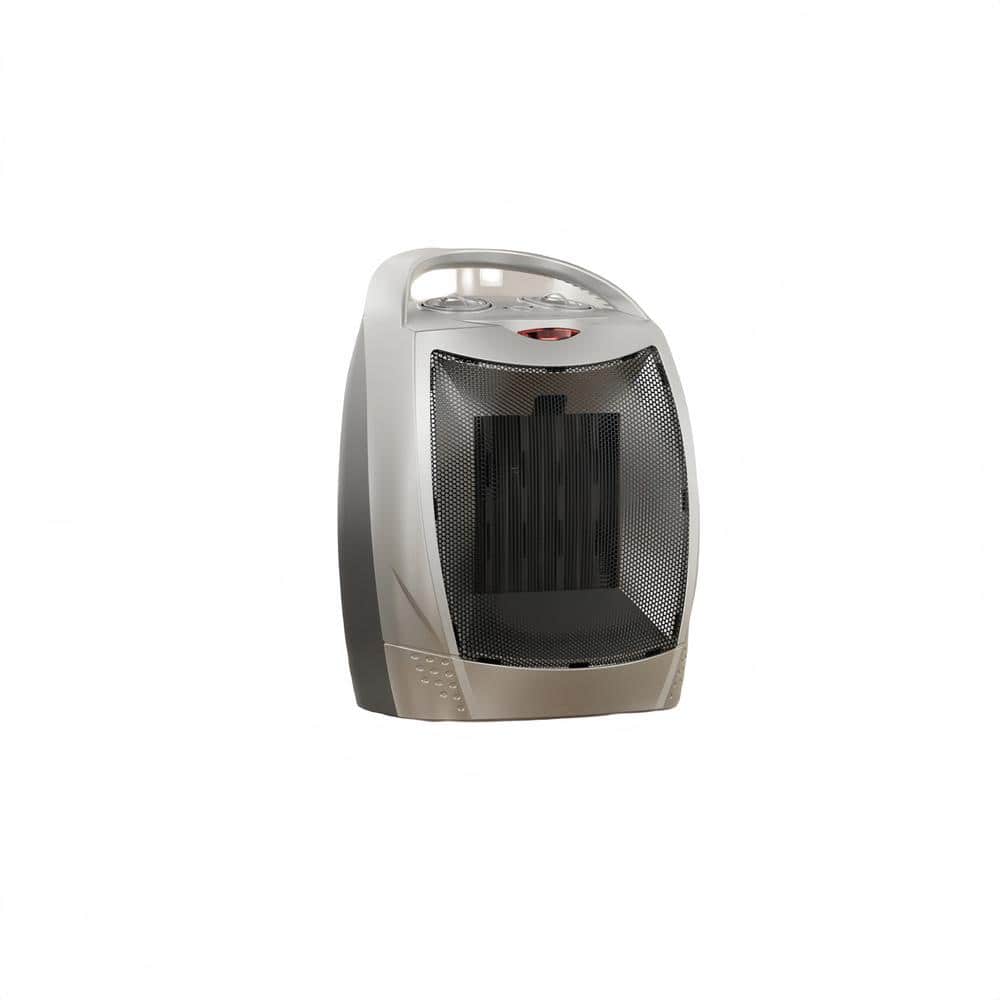 10.1 in. H 1500-Watt Electric Indoor Portable Ceramic Forced Air Fan Space Heater with Thermostat, Silver - Hercitys