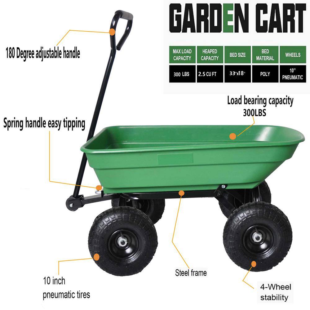 1.94 cu. ft. Steel Green Folding Poly Garden Cart Dump Truck - Hercitys