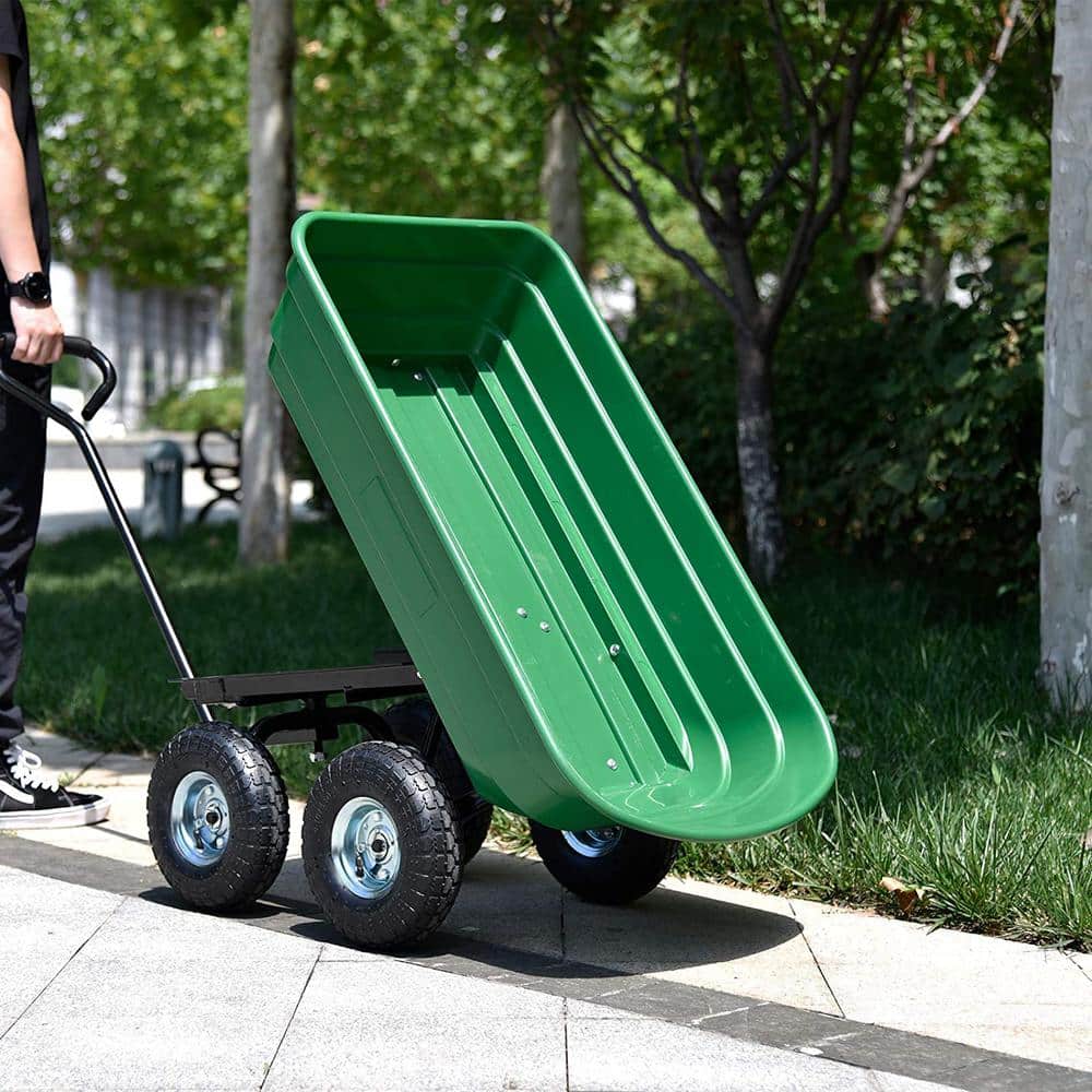 3 cu. ft. Poly Folding Wagon Garden Dump Plastic Cart with Metal Frame - Hercitys