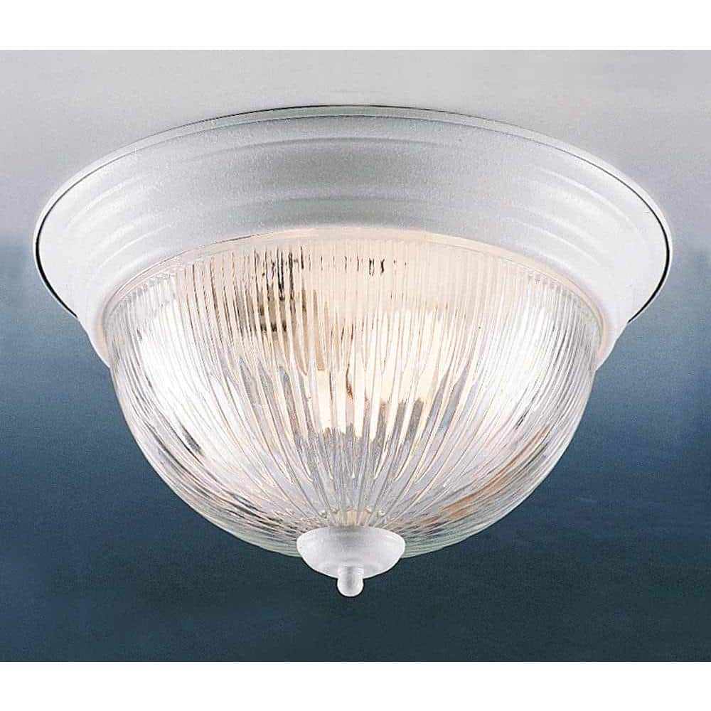 11 in. 2-Light White Indoor Flush Mount with Clear Prismatic Glass Bowl - Hercitys