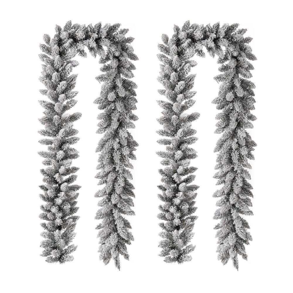 2-Pack 9 ft. Pre-Lit Snow Flocked Artificial Christmas Garland with Warm White LED Lights - Hercitys