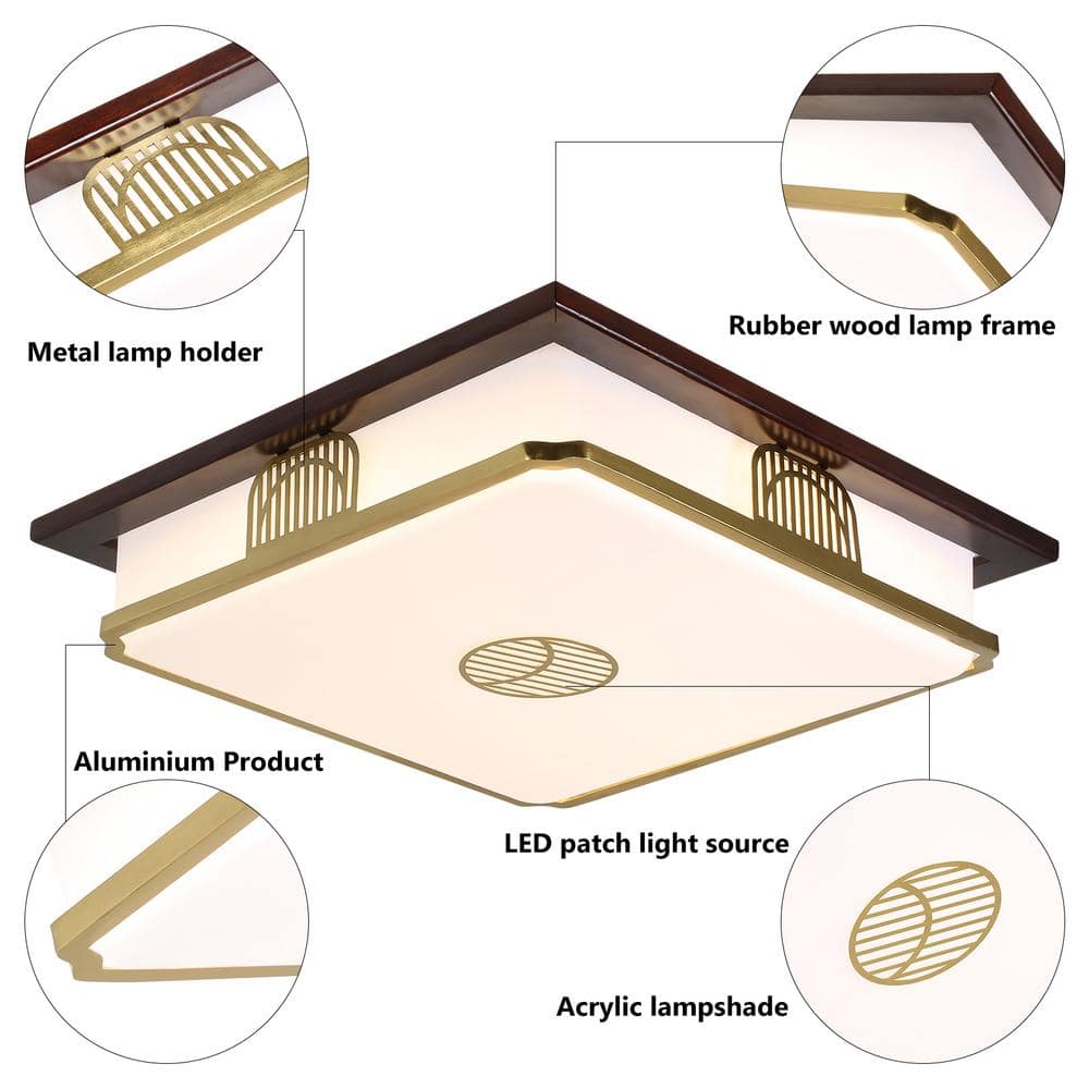 22 in. White and Brown Modern Flush Mount Dimmable LED Ceiling Light with Integrated LED Light Source and Acrylic Shade - Hercitys