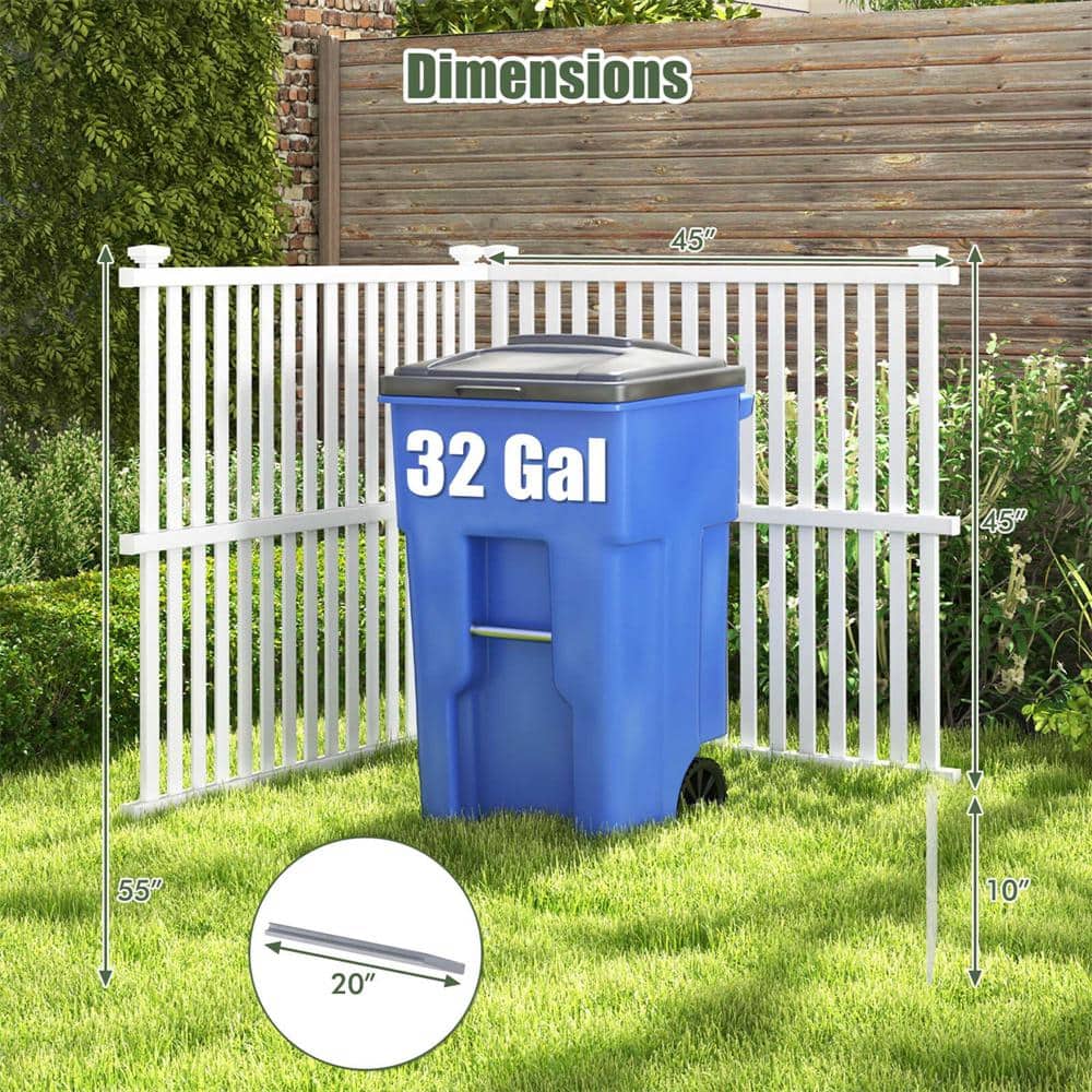 45 in. Plastic 2-Panels Garden Fence Panels with Metal Ground Stakes No Dig Trash Can Enclosure - Hercitys
