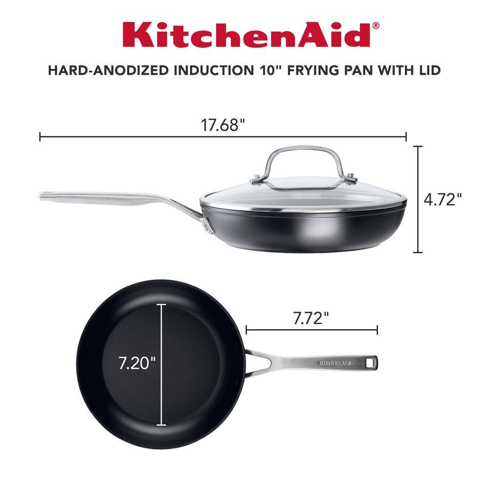 10 in. Hard Anodized Aluminum Nonstick Frying Pan with Lid Black - Hercitys