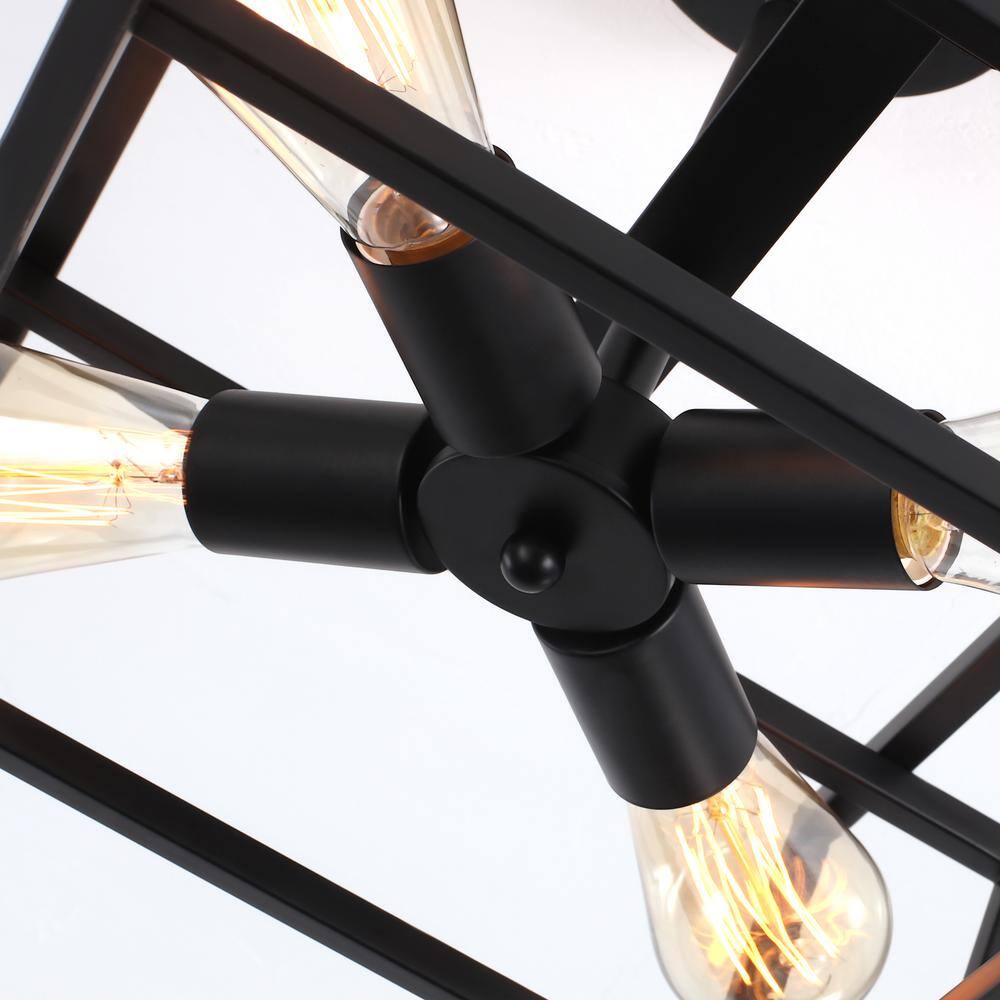 14.96 in. 4-Light Geometric Black Modern Semi-Flush Mount Ceiling Light with No Bulbs Included - Hercitys