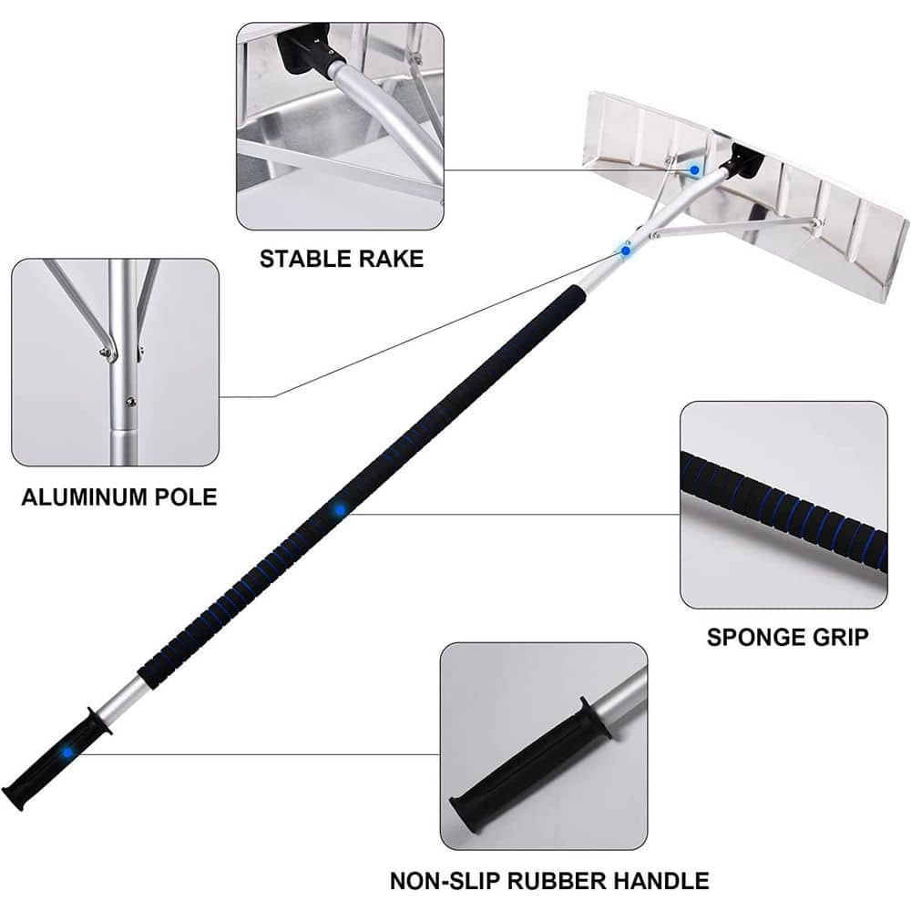 238 in. Silver Retractable Aluminum Snow Rake, Light Roof WITH 25 in. Blades, Snow Removal Tools - Hercitys
