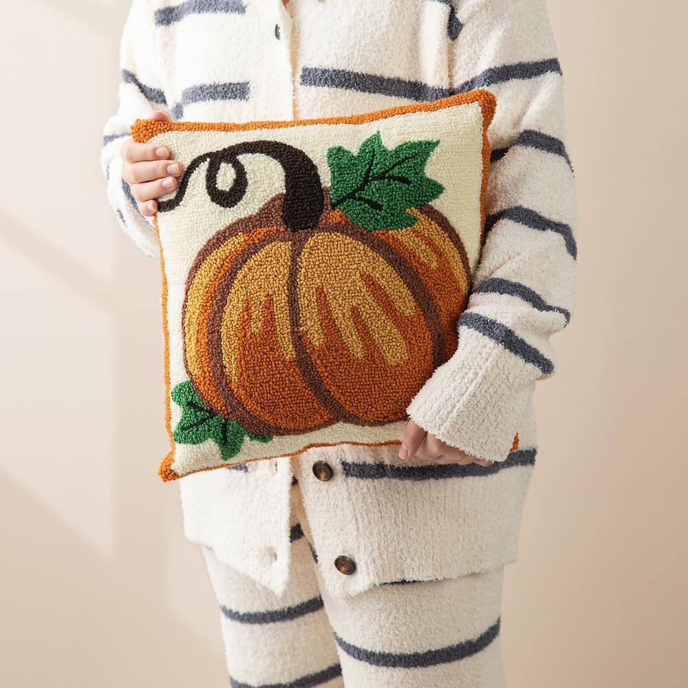 14 in. H Fall Hooked Pumpkin Pillow - Hercitys