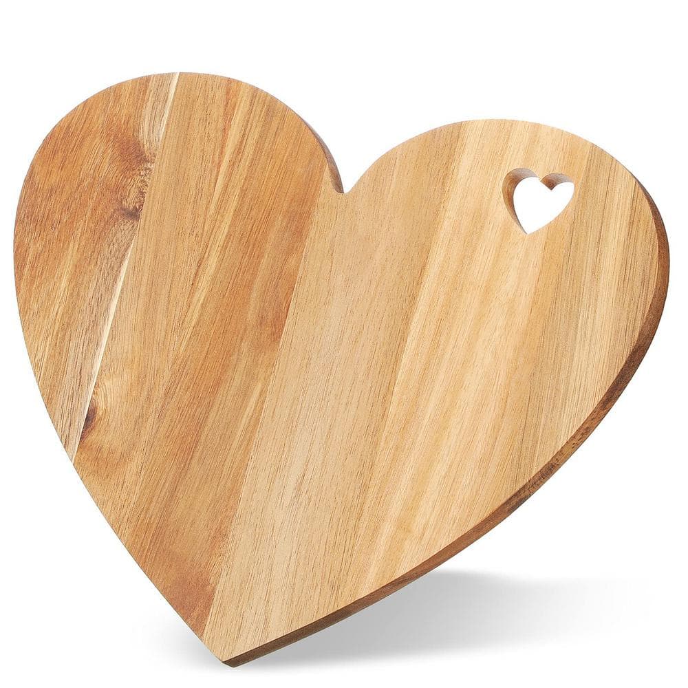1-Piece Acacia Wood Heart Shaped Cutting Board Charcuterie and Cheese Board Gift-Ready (Heart Hole Style) - Hercitys
