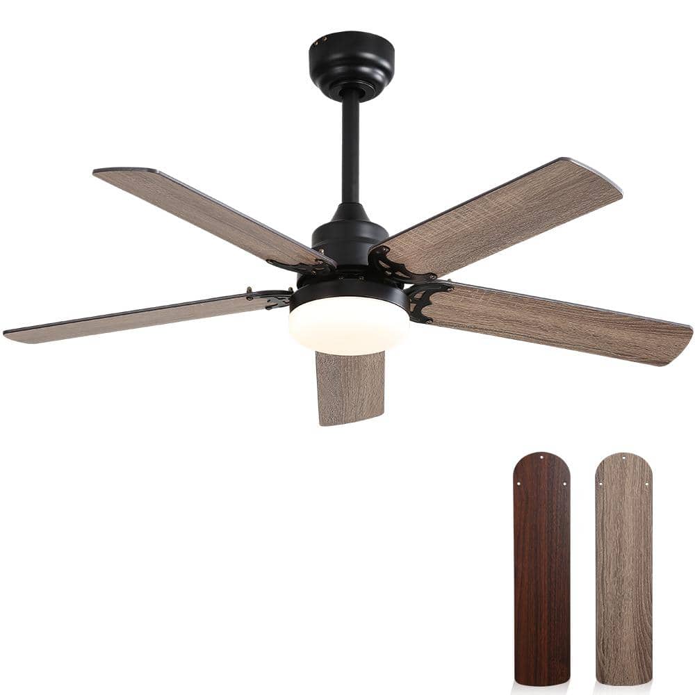 42 in. Indoor Black Downrod Mount and Flush Mount Led Ceiling Fan with Remote Control, 6-Speed DC Motor and Lights Kit - Hercitys