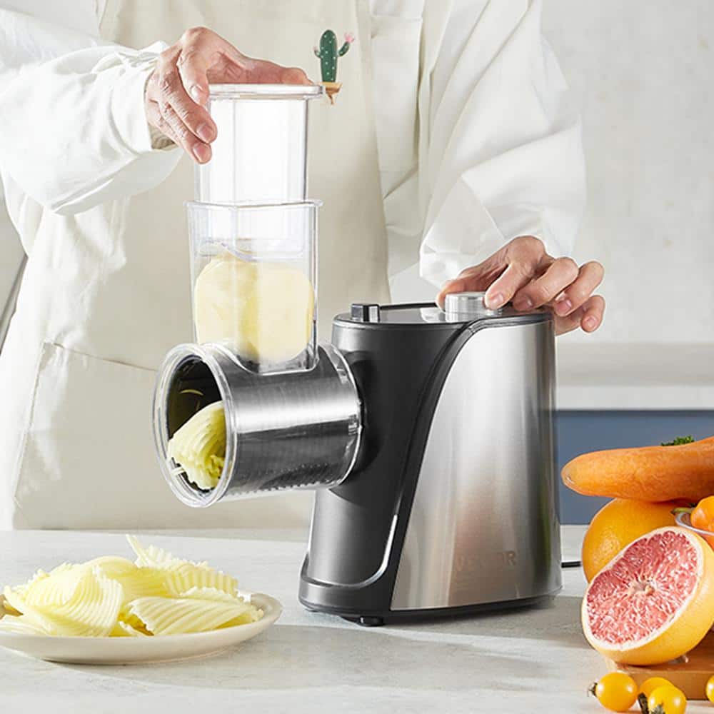 250 W Electric Cheese Grater and Salad Maker, Vegetable Slicer and Shredder with 5 Attachments, Stainless Steel Fruit - Hercitys
