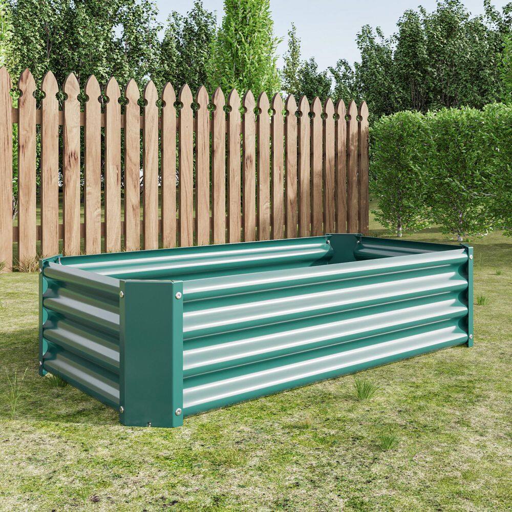 4 x 2 x 1 ft. Green Rectangular Metal Raised Garden Bed - Hercitys