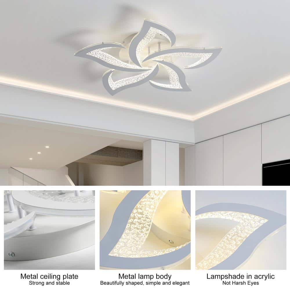 23.2 in. Selectable LED Flower Shape Design Dimmable Chandelier Flush Mount Ceiling Lights White - Hercitys