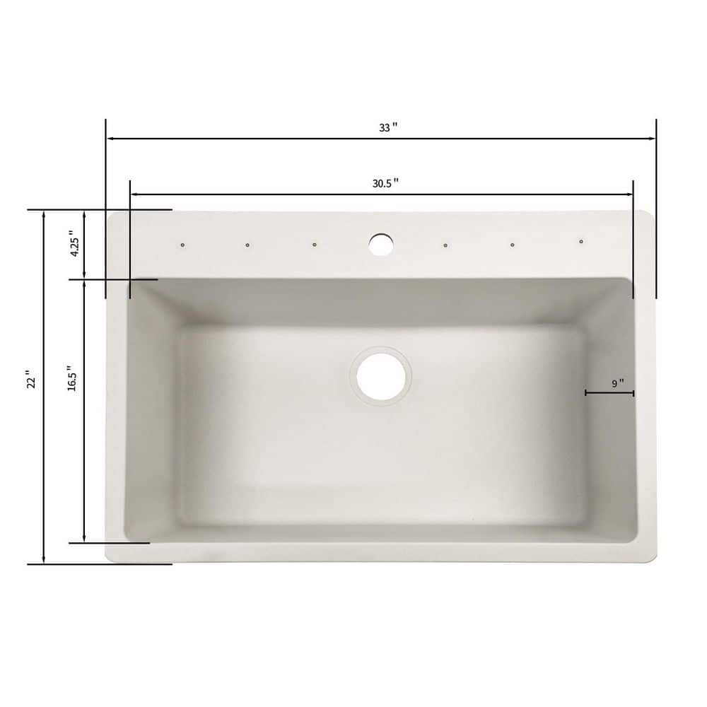 33 in. Drop-in/Undermount Single Bowl Quartz Kitchen Sink in White - Hercitys
