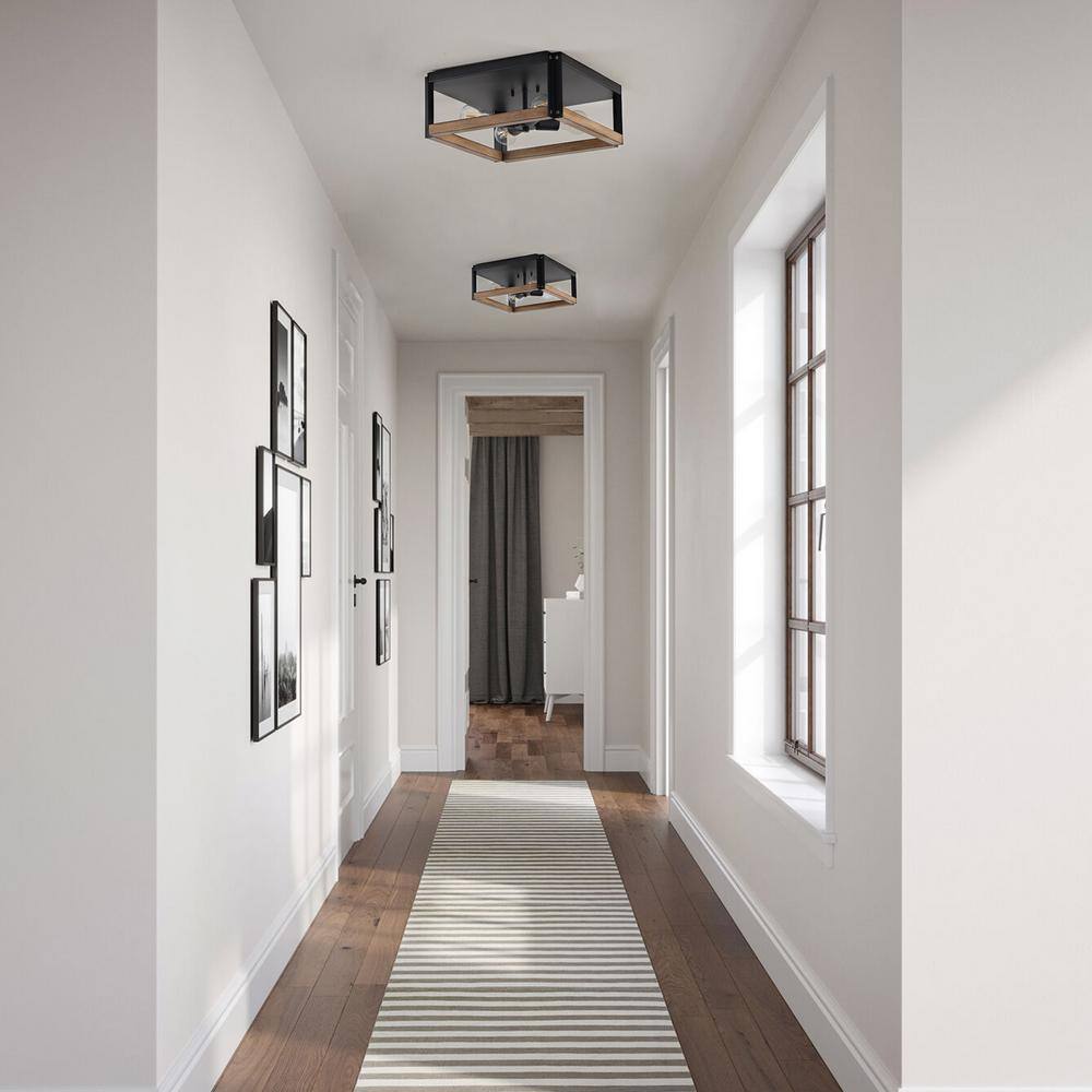 14.56 in. 4-Light Farmhouse Square Flush Mount Industrial Ceiling Light Fixtures - Hercitys