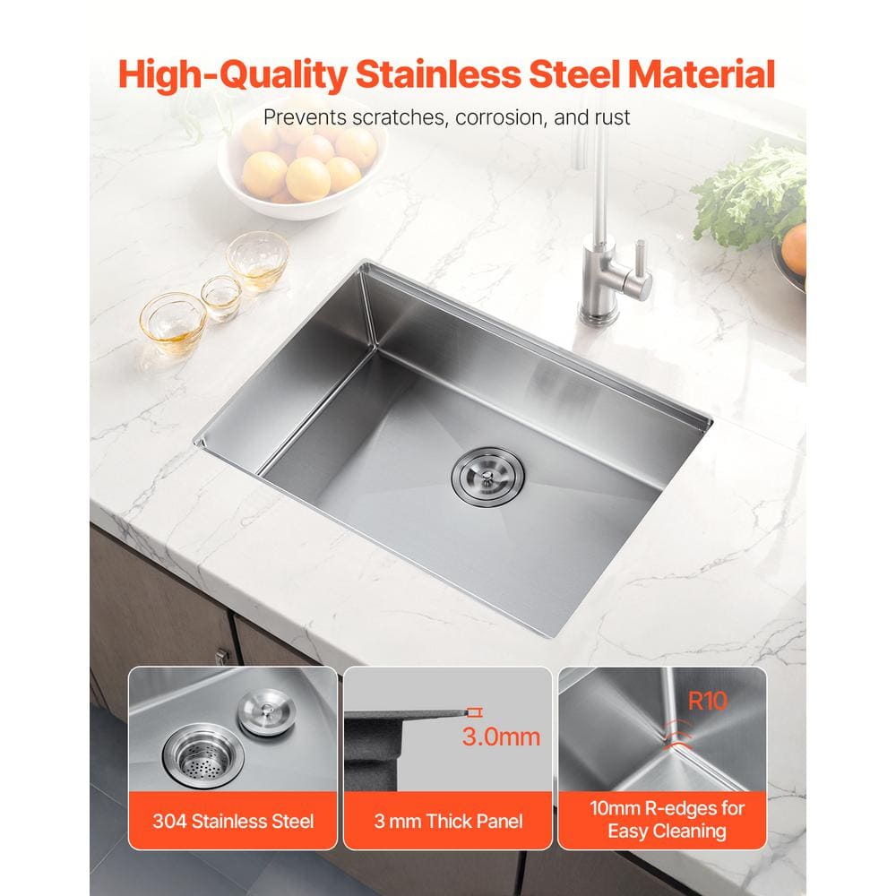 23 in. x 19 in. Drop-In Bathroom Sink Square Stainless Steel Semi-recessed Sink with Single Faucet Hole - Hercitys