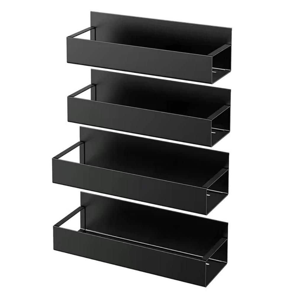 4-Piece Black Strong Magnetic Spice Rack Seasoning Storage Shelf for Refrigerator Microwave Spice Storage Holder - Hercitys