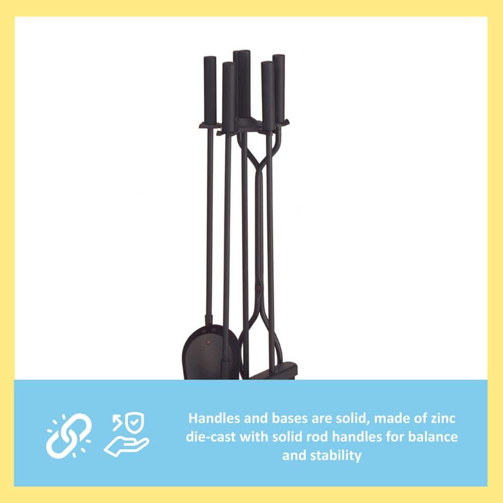 29.5 in. Tall 5-Piece Black Neoclassic Fireplace Tool Set with Square Base - Hercitys