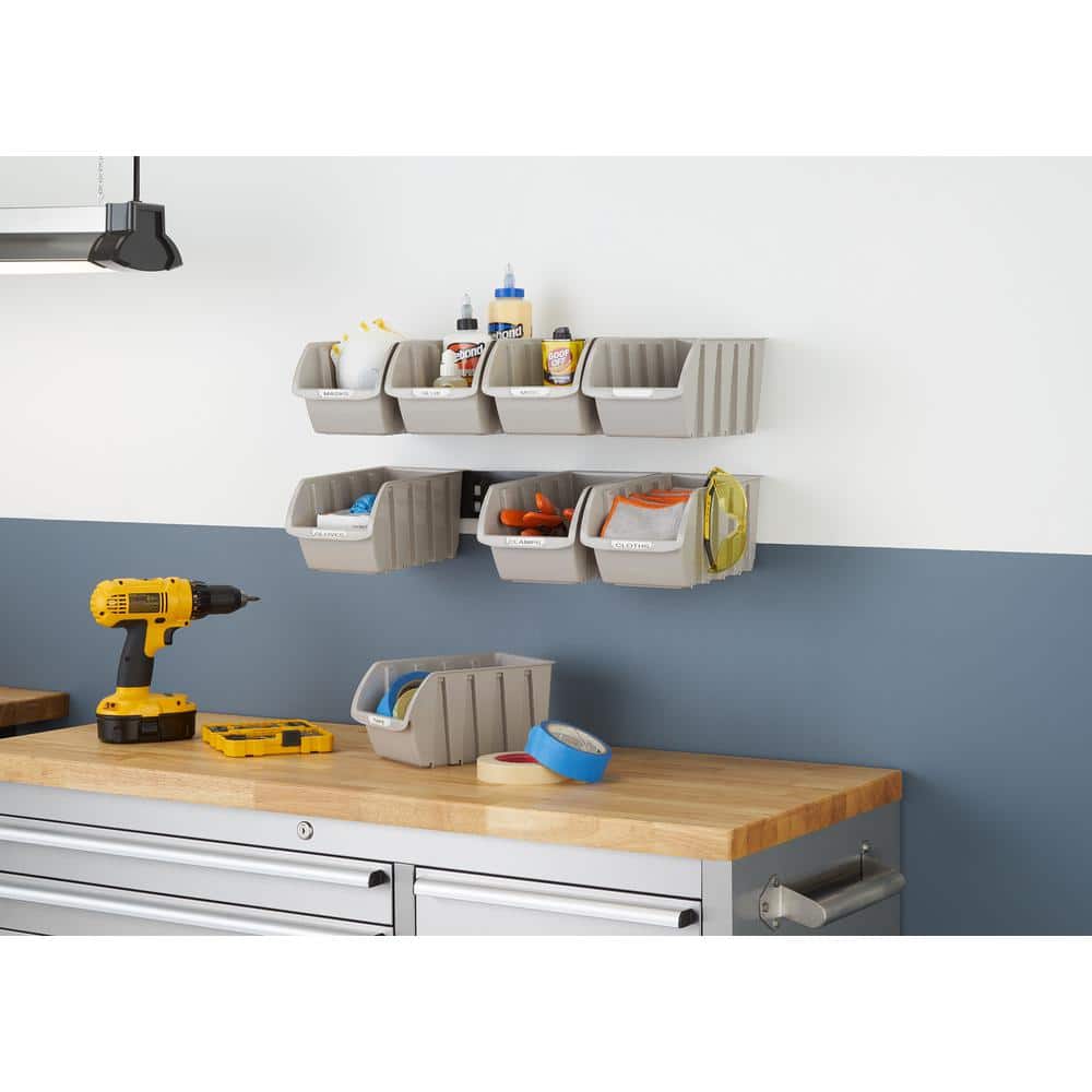 4 lbs. Medium Storage Bin with Wall Mount Rails in Gray (8-Pack) - Hercitys