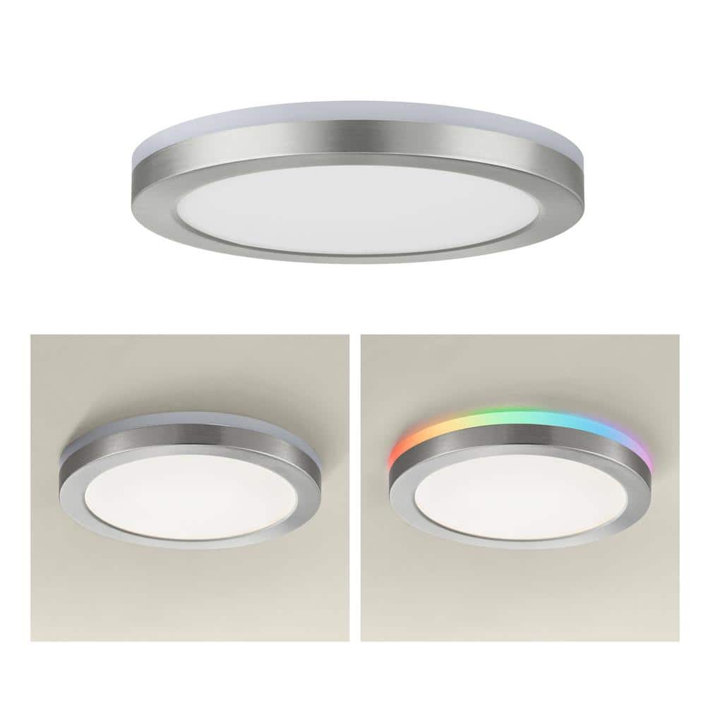 12 in. LED Flush Mount Smart CCT and RGB Selectable Brushed Nickel Finish with Night Light Powered by Hubspace - Hercitys