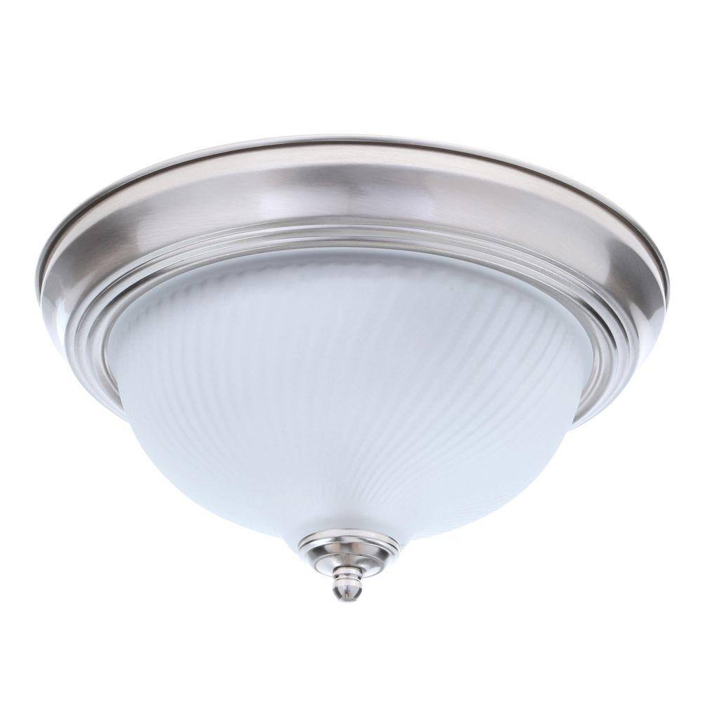11 in. 2-Light Brushed Nickel Flush Mount with Frosted Swirl Glass Shade - Hercitys