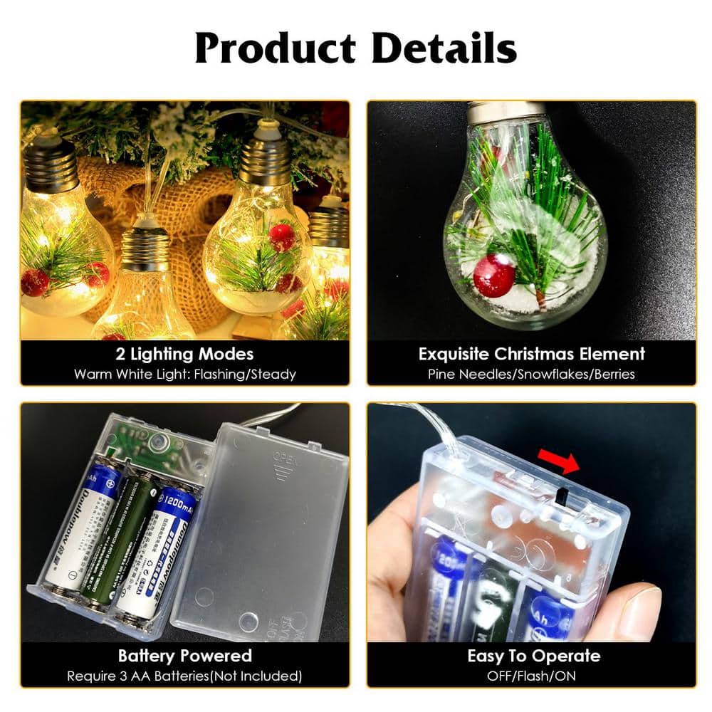 13.78 ft. 10-Count LED Clear Christmas Rope Lights (1-Pack) (Not Included 3Pcs AA Batteries) - Hercitys