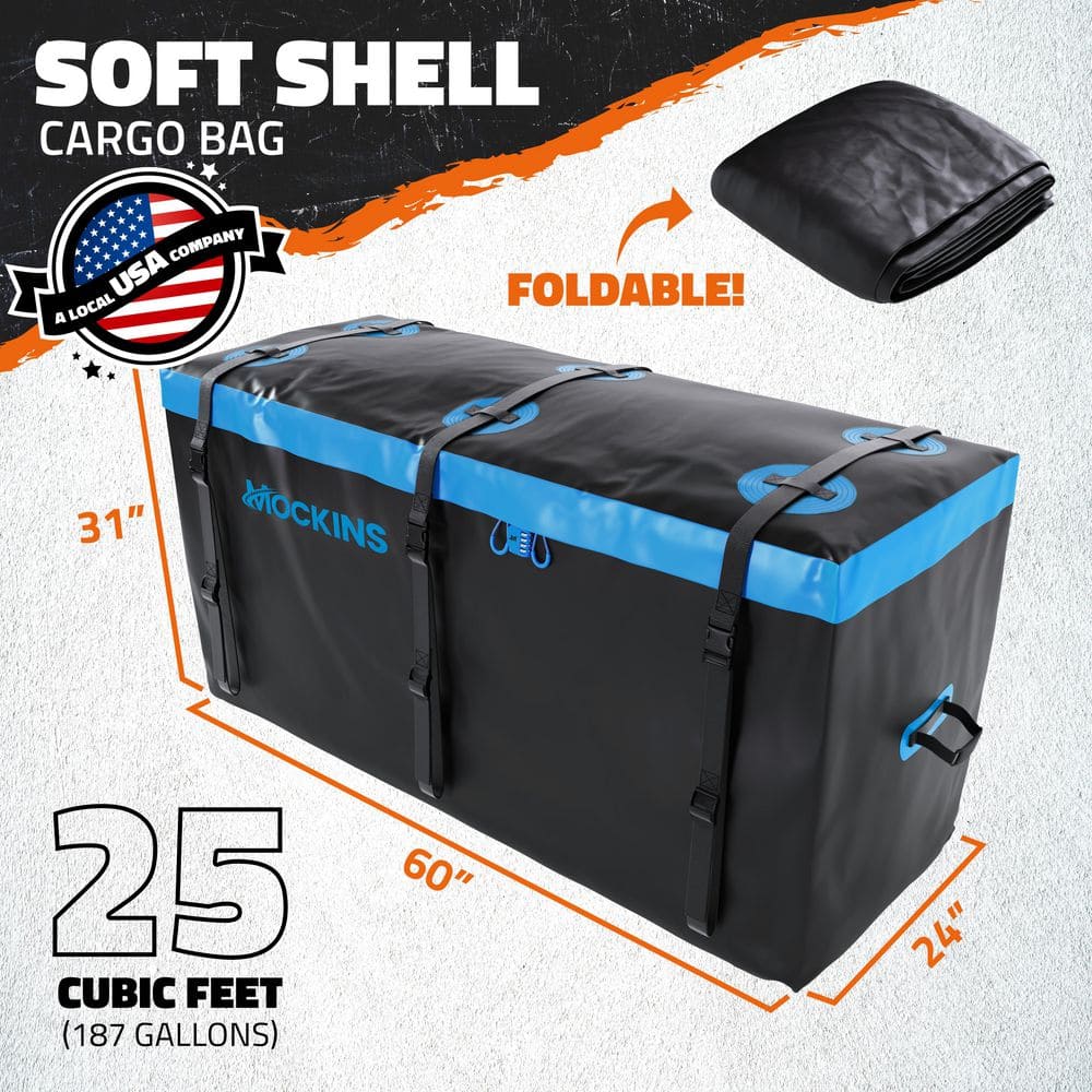 25 cu. ft. Waterproof Cargo Carrier Bag 60 in. x 31 in. x 24 in. Hitch Bag with Lock, Straps and Carry Bag, Blue - Hercitys