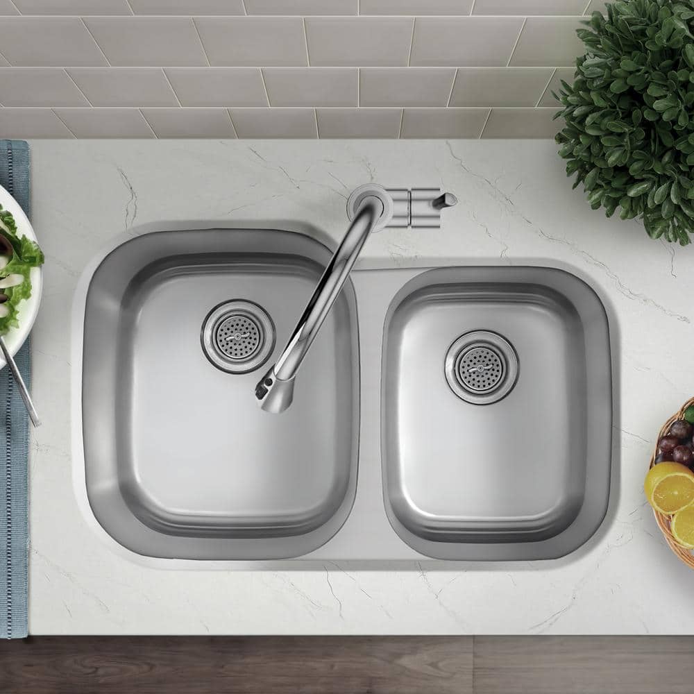 31.5 in. Undermount 60/40 Double Bowl 18 Gauge Stainless Steel Kitchen Sink - Hercitys