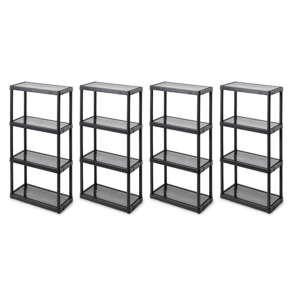 4-Pack Black 4-Tier Plastic Garage Storage Shelving Unit (24 in. W x 48 in. H x 12 in. D) - Hercitys