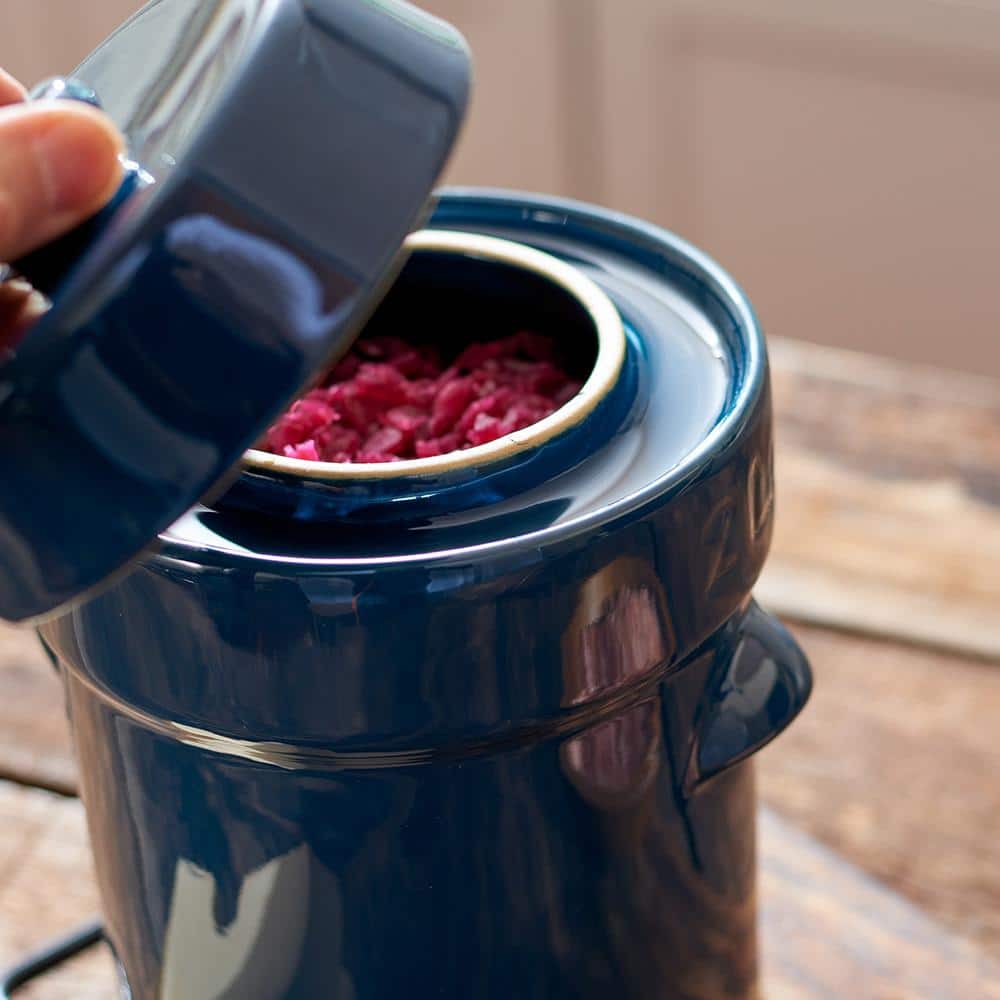 2L Blue Traditional Water-Seal Fermentation Crock Set - Hercitys